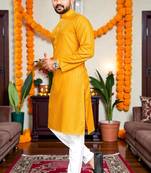 Twinkle yellow plain cotton blend  men's only kurta