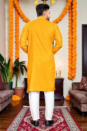 Twinkle yellow plain cotton blend  men's only kurta