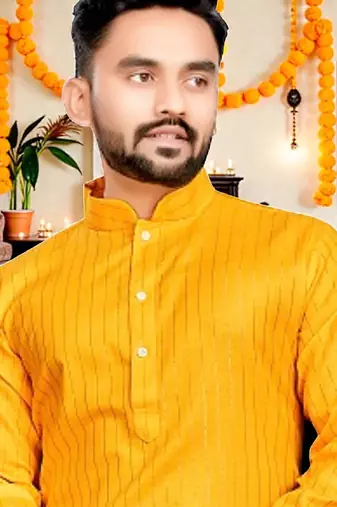 Twinkle yellow plain cotton blend  men's only kurta