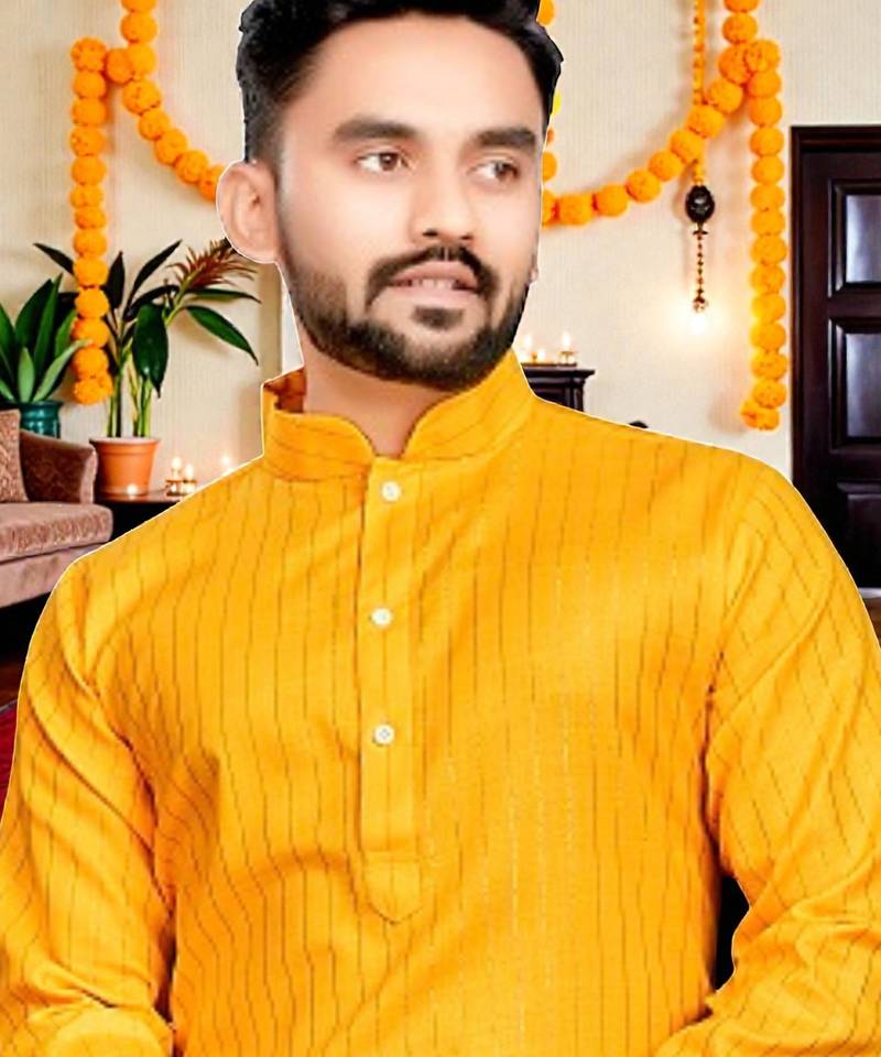 Twinkle yellow plain cotton blend  men's only kurta