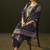 Navy blue jacquard silk blend straight kurta set with dupatta