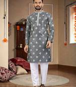  grey embroidered  silk only men's kurta