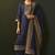 Navy blue jacquard silk blend straight kurta set with dupatta