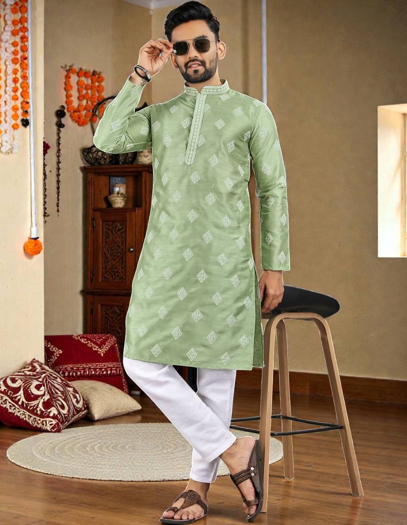  pista embroidered  silk only men's kurta