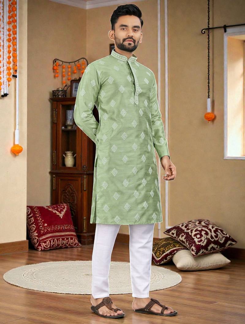  pista embroidered  silk only men's kurta