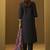 Women's black cotton blend embroidered straight kurta set multicolor chinon patola printed dupatta set