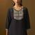 Women's black cotton blend embroidered straight kurta set multicolor chinon patola printed dupatta set