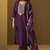 Women's designer wine cotton blend embroidered straight kurta with pant and organza jacquard printed dupatta set
