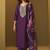 Women's designer wine cotton blend embroidered straight kurta with pant and organza jacquard printed dupatta set