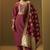 Women's festive red cotton blend jacquard straight kurta with solid pant and silk jacquard dupatta set