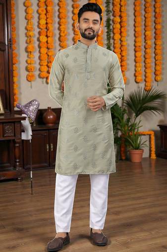  grey embroidered  silk only men's kurta