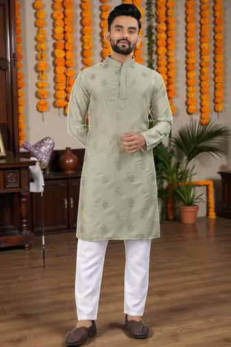  grey embroidered  silk only men's kurta
