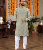  grey embroidered  silk only men's kurta