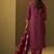 Women's festive red cotton blend jacquard straight kurta with solid pant and silk jacquard dupatta set