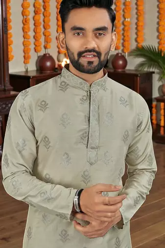  grey embroidered  silk only men's kurta