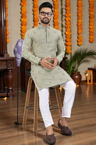  grey embroidered  silk only men's kurta