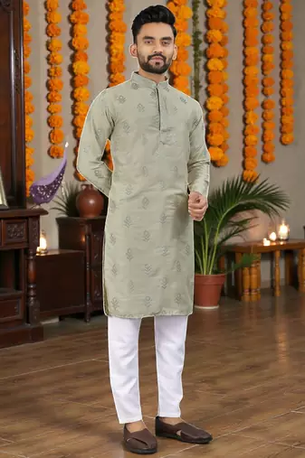  grey embroidered  silk only men's kurta