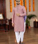  pink embroidered  silk only men's kurta