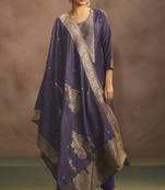 Women's lilac jacquard art silk straight kurta set with cotton bottom & silk blend dupatta