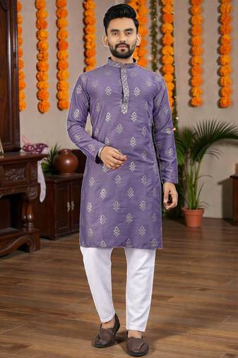 purple embroidered  silk only men's kurta