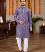  purple embroidered  silk only men's kurta