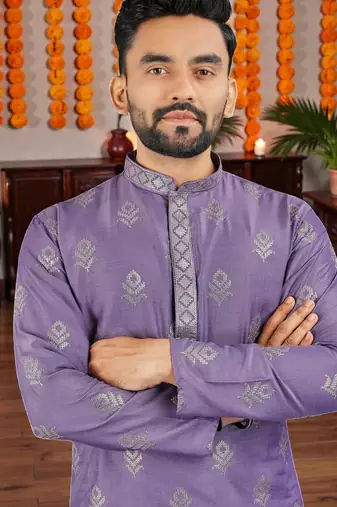  purple embroidered  silk only men's kurta