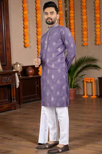  purple embroidered  silk only men's kurta
