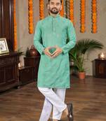  sea green embroidered  silk only men's kurta