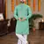  sea green embroidered  silk only men's kurta