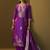 Women's purple jacquard art silk straight kurta set with cotton bottom & silk blend dupatta