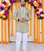 Wedding chiku embroidered  silk men's short kurta only