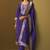 Women's navy blue jacquard art silk straight kurta set with cotton bottom & silk blend dupatta