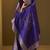 Women's navy blue jacquard art silk straight kurta set with cotton bottom & silk blend dupatta