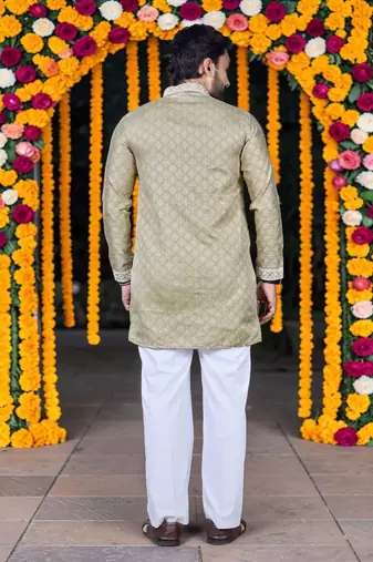 Wedding chiku embroidered  silk men's short kurta only