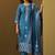 Women's turquoise blue art silk jacquard kurta set with cotton bottom and jacquard dupatta