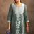 Women's dusty green jacquard art silk straight kurta set with cotton bottom & silk blend dupatta
