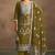 Women's olive green jacquard art silk straight kurta set with cotton bottom & silk blend dupatta