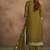 Women's olive green jacquard art silk straight kurta set with cotton bottom & silk blend dupatta