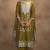 Women's olive green jacquard art silk straight kurta set with cotton bottom & silk blend dupatta