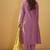 Light pink roman silk embroidered flared kurta set dupatta