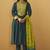 Dark green roman silk embroidered flared kurta set dupatta