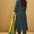 Dark green roman silk embroidered flared kurta set dupatta