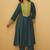 Dark green roman silk embroidered flared kurta set dupatta