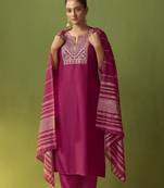 Pink chinon embroidered kurta set with jacquard dupatta