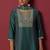 Green chinon embroidered kurta set with jacquard dupatta
