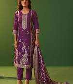 Purple jacquard art silk kurta set with cotton bottom & silk jacquard dupatta