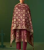 Wine jacquard art silk kurta set with cotton bottom & silk jacquard dupatta
