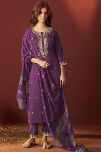 Purple chinnon embroidered kurta set with dupatta