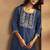Blue cotton blend embroidered kurta pant with chanderi jacquard dupatta