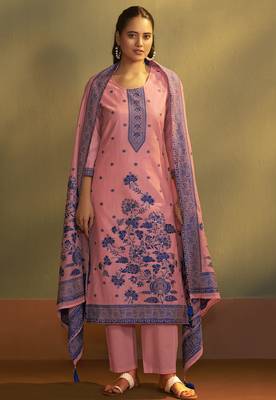 Pink jacquard art silk kurta set with cotton bottom & silk blend dupatta 1